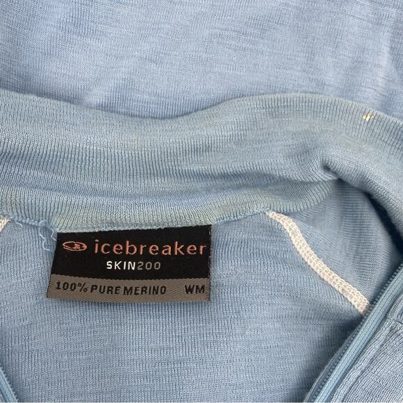 Icebreaker Skin 200 Long Sleeve Layer 1/4 Zip 100% Merino Wool Blue Medium - Picture 6 of 8